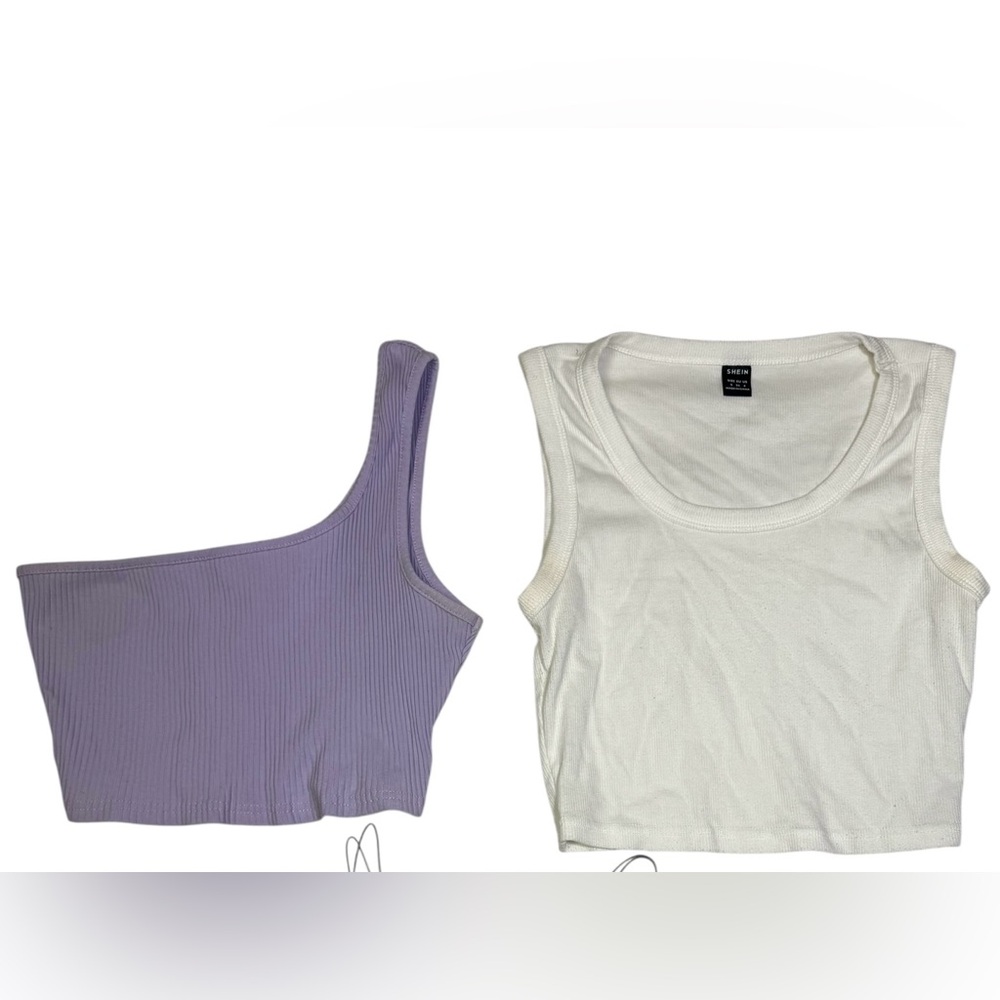 SHEIN Lavender and White Ribbed Tank‎ Tops